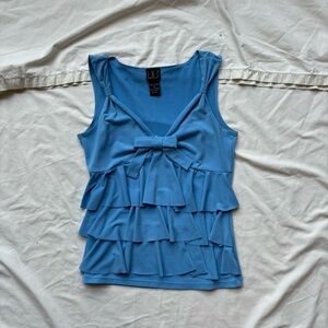INC International Concepts blue ruffle tank top with bow detail and knot straps